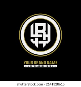 Monogramm-Logo, Anfangsbuchstaben R, Y, RY oder YR, Interlock, Moderne, Sporty-, White- und Gold-Farbe auf schwarzem Hintergrund