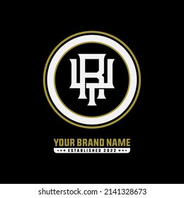 Monogram Logo, Initial letters R, Y, RY or YR, Interlock, Modern, Sporty, White and Gold Color on Black Background