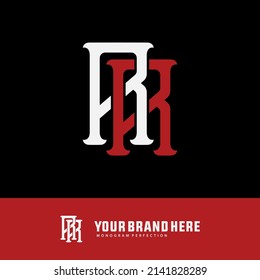 Monogram Logo, Initial letters R or RR, Interlock, Modern, Sporty, White and Red Color on Black Background