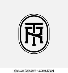 Monogram Logo, Initial letters R, T, RT or TR, Interlock, Modern, Sporty, Black Color on White Background