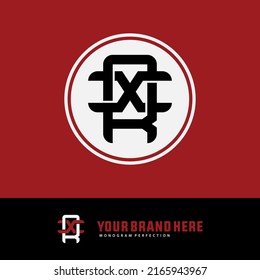 Monogram Logo, Initial letters R, X, RX or XR, Interlock, Modern, Sporty, White and Black Color on Red Background
