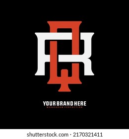 Monogram Logo, Initial letters R, Q, RQ or QR, Interlock, Modern, Sporty, White and Orange Color on Black Background