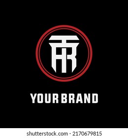 Monogram Logo, Initial letters R, T, RT or TR, Interlock, Modern, Sporty, White and Red Color on Black Background