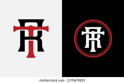 Monogram Logo, Initial letters R, T, RT or TR, Interlock, Modern, Sporty, White, Black and Red Color 