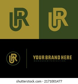 Monogram Logo, Initial letters R, U, RU or UR, Interlock, Modern, Sporty, Black, Gold And Green Color