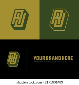 Monogram Logo, Initial letters R, U, RU or UR, Interlock, Modern, Sporty, Black, Gold And Green Color