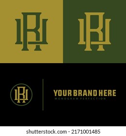 Monogram Logo, Initial letters R, U, RU or UR, Interlock, Modern, Sporty, Black, Gold And Green Color