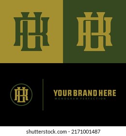 Monogram Logo, Initial letters R, U, RU or UR, Interlock, Modern, Sporty, Black, Gold And Green Color