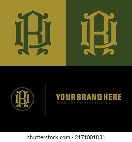 Monogram Logo, Initial letters R, U, RU or UR, Interlock, Vintage, Classic, Black, Gold And Green Color