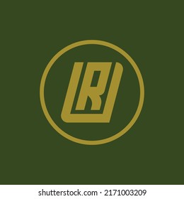 Monogram Logo, Initial letters R, U, RU or UR, Modern, Sporty, Gold Color on Green Background