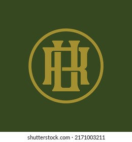 Monogram Logo, Initial letters R, U, RU or UR, Interlock, Modern, Sporty, Gold Color on Green Background