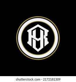 Monogram Logo, Initial letters R, V, RV or VR, Interlock, Modern, Sporty, White and Gold Color on Black Background