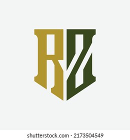 Monogram Logo, Initial letters R, Z, RZ or ZR, Modern, Sporty, Green and Gold Color on White Background