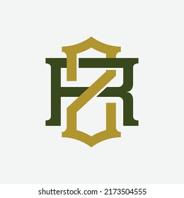 Monogram Logo, Initial letters R, Z, RZ or ZR, Interlock, Modern, Sporty, Green and Gold Color on White Background