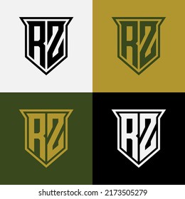 Monogram Logo, Initial letters R, Z, RZ or ZR, Modern, Sporty, Black, White, Green and Gold Color