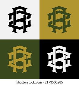 Monogram Logo, Initial letters R, Z, RZ or ZR, Interlock, Modern, Sporty, Black, White, Green and Gold Color
