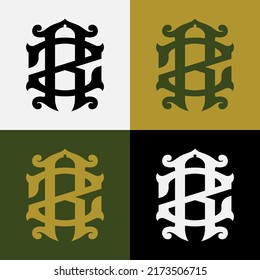 Monogram Logo, Initial letters R, Z, RZ or ZR, Interlock, Vintage, Classic, Black, White, Green and Gold Color