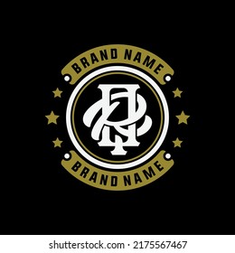 Monogram Logo, Initial letters R, Q, RQ or QR, Interlock, Modern, Sporty, White and Gold Color on Black Background