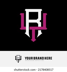 Monogram Logo, Initial letters R, Y, RY or YR, Interlock, Modern, Sporty, White and Magenta Color on Black Background