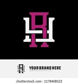 Monogram Logo, Initial letters R, Y, RY or YR, Interlock, Modern, Sporty, White and Magenta Color on Black Background