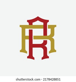 Monogram Logo, Initial letters R or RR, Interlock, Modern, Sporty, Gold and Red Color on White Background
