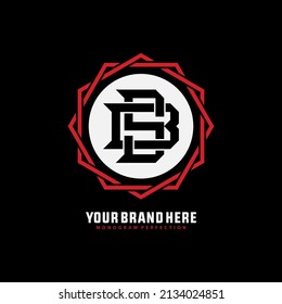 Monogram Logo, Initial letters S, B, SB or BS, Interlock, Modern, Sporty, White, Black and Red Color on Black Background