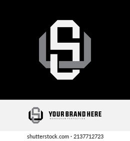 Monogram Logo, Initial letters S, U, SU or US, Interlock, Modern, Sporty, White and Gray Color on Black Background