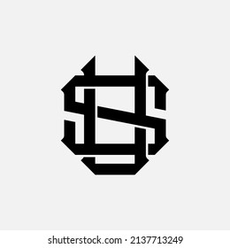 Monogram Logo, Initial letters S, U, SU or US, Interlock, Modern, Sporty, Black Color on White Background