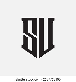 Monogram Logo, Initial letters S, U, SU or US, Modern, Sporty, Black Color on White Background