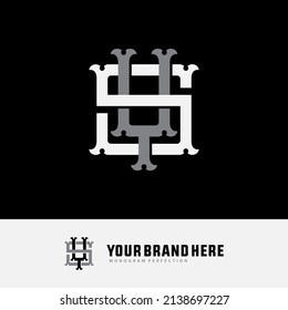 Monogram Logo, Initial letters S, Y, SY or YS, Interlock, Vintage, Classic, White and Gray Color on Black Background