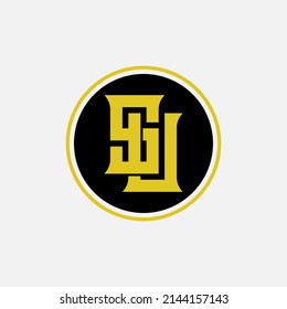 Monogram Logo, Initial letters S, U, SU or US, Interlock, Modern, Sporty, Black and Yellow Color on White Background