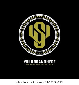 Monogram Logo, Initial letters S, V, SV or VS, Interlock, Modern, Sporty, White and Gold Color on Black Background