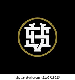 Monogram Logo, Initial letters S, V, SV or VS, Interlock, Modern, Sporty, White and Gold Color on Black Background