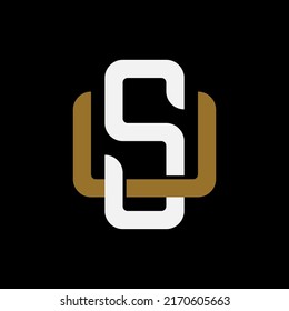 Monogram Logo, Initial letters S, U, SU or US, Interlock, Modern, Sporty, White and Brown Color on Black Background