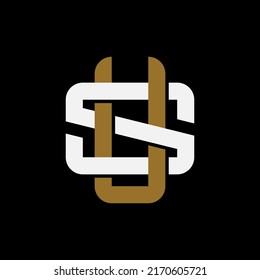 Monogram Logo, Initial letters S, U, SU or US, Interlock, Modern, Sporty, White and Brown Color on Black Background