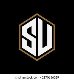 Monogram Logo, Initial letters S, U, SU or US, Modern, Sporty, White and Brown Color on Black Background