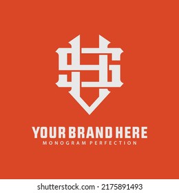 Monogram Logo, Initial letters S, V, SV or VS, Interlock, Modern, Sporty, White Color on Orange Background