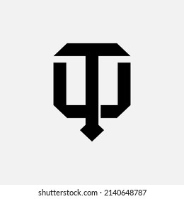 Monogram Logo, Initial letters T, U, TU or UT, Interlock, Modern, Sporty, Black Color on White Background