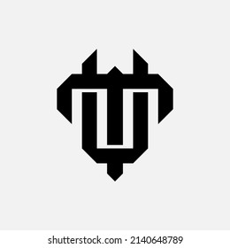 Monogram Logo, Initial letters T, U, TU or UT, Interlock, Modern, Sporty, Black Color on White Background