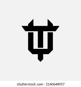 Monogram Logo, Initial letters T, U, TU or UT, Interlock, Modern, Sporty, Black Color on White Background