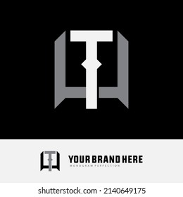 Monogram Logo, Initial letters T, U, TU or UT, Interlock, Modern, Sporty, White and Grey Color on Black Background