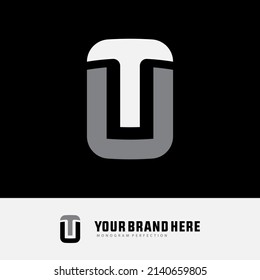 Monogram Logo, Initial letters T, U, TU or UT, Modern, Sporty, White and Grey Color on Black Background