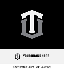 Monogram Logo, Initial letters T, U, TU or UT, Modern, Sporty, White and Grey Color on Black Background