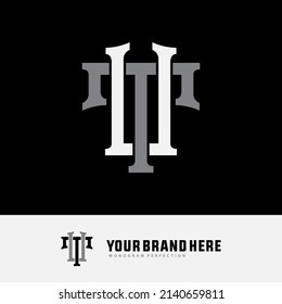 Monogram Logo, Initial letters T, U, TU or UT, Interlock, Modern, Sporty, White and Grey Color on Black Background