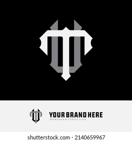 Monogram Logo, Initial letters T, U, TU or UT, Interlock, Modern, Sporty, White and Grey Color on Black Background