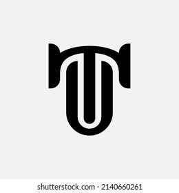 Monogram Logo, Initial letters T, U, TU or UT, Modern, Sporty, Black Color on White Background