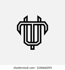 Monogram Logo, Initial letters T, U, TU or UT, Interlock, Modern, Sporty, Black Color on White Background