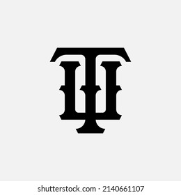 Monogram Logo, Initial letters T, U, TU or UT, Interlock, Classic, Vintage, Black Color on White Background