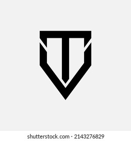 Monogram Logo, Initial letters T, V, TV or VT, Modern, Sporty, Black Color on White Background