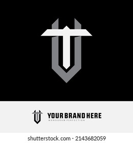 Monogram Logo, Initial letters T, V, TV or VT, Interlock, Modern, Sporty, White and Grey Color on Black Background
